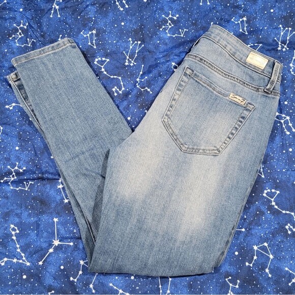 Seven7 size 4 pearl embellished distressed Denim Mid Rise Skinny Blue Jeans - Picture 4 of 12